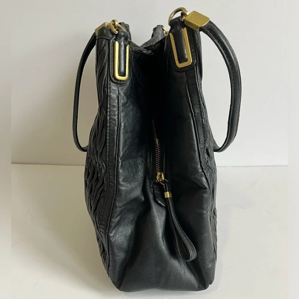Coach Black Leather Madison Phoebe Gathered Twist Tote Bag